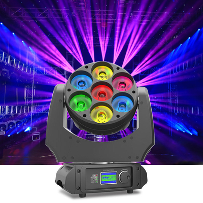 Mini Sahne DJ LED Hareketli Kafa Işık Arı Gözü 7 adet 40 w DMX Işın Yıkama Zoom 4 In 1 RGBW 7x40 w