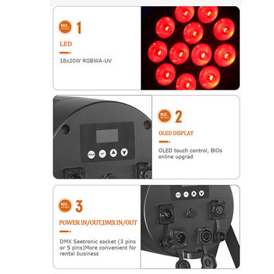 Dış Sahne Işığı IP65 Su geçirmez 18x20W LED Par RGBWA+UV 6 in 1 DMX512 Düğün Partisi için Yıkama Işığı Disko Etkinlik Bina Cephesi