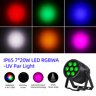 7*20W 6'sı 1 Arada LED Dış Mekan IP65 Su Geçirmez RGBWA-UV DMX 512 Kontrollü Par Işığı