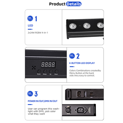 Yıkama Işığı IP20 DMX512 Gelişmiş Akıllı Müzik Çözümü 24 * 2W RGBW LED Işıklar Doğrusal Bar Duvar Yıkamacı