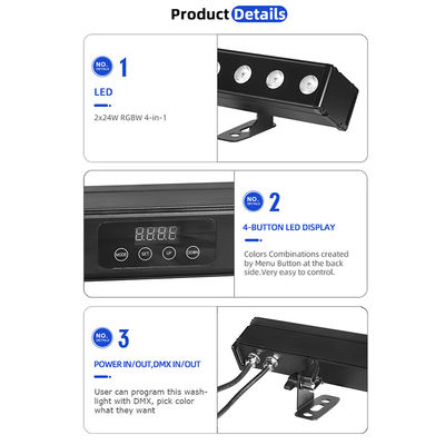 Dış Mekan Bina Led Duvar Yıkama Işığı IP65 24*2w Su Geçirmez RGBW Duvar Yıkama Bar DJ Led Piksel bar Sahne Işığı Parti