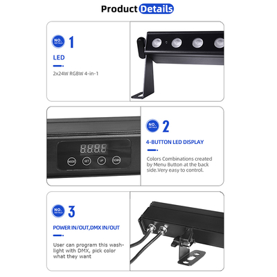 24x2W IP65 Su geçirmez Pil Led Duvar Yıkama Işığı RGBW 4in1 Duvar Yıkama Işığı Dışarı