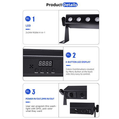 24x2W DMX LED BAR RGBW 4'Ü 1 ARADA LED Sahne Dmx512 Duvar Yıkama Işığı İç Mekan Kullanımı Dj Disko Işıkları