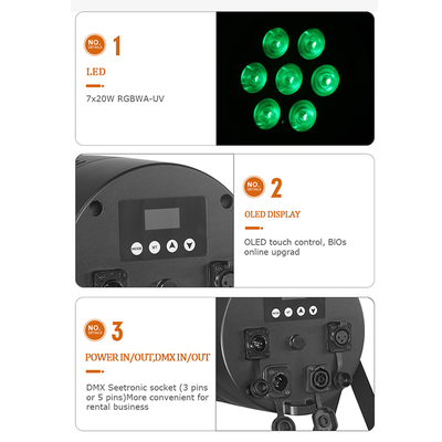 7x20w IP65 DMX512 Sahne Bar Parti Işıkları Rgbwa-uv 6'sı 1 Arada Led Par Can Işığı Dj Disko Partisi