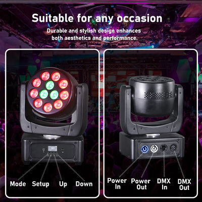 LED 12x8W Hareketli Baş Fener RGBW DMX 512 Ses Aktif Sahne Işıkları