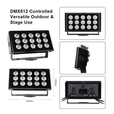 15x5W RGBW 4-in-1 IP65 Dışarıdaki LED Fırtına Işığı Bahçe, Sahne ve Bina Işığı için DMX512 Su geçirmez Geniş Işık