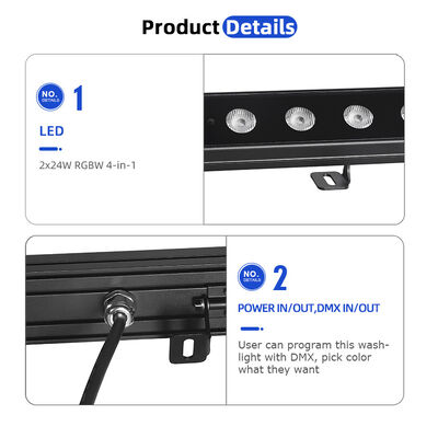 2x24W RGBW 4'ü 1 Arada IP65 Dış Mekan LED Lineer Duvar Yıkama — Bina, Köprü ve Peyzaj için DMX512 Su Geçirmez Yıkama Lambası