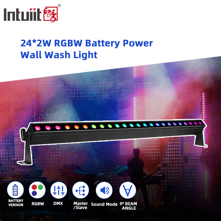 IP20 24x2W RGBW 4in1 Pil Kablosuz Akıllı Ses Aktif Kontrolü LED Duvar Çamaşır Çubuğu Işığı