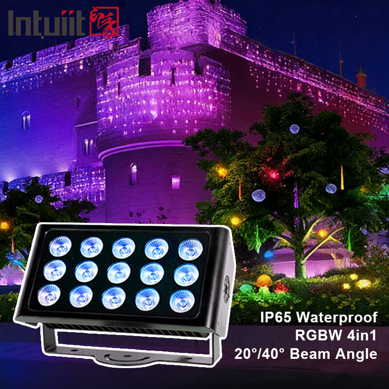 Profesyonel IP65 Su Geçirmez LED Taşkın Işık 15x5W RGBW 4 in 1 Açık Peyzaj Spot Işık Alüminyum Mimari Yıkama Işığı